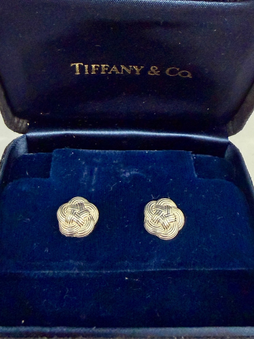 TIFFANY & CO. Sterling Silver Flower Knot Celtic Love Weave Stud Earrings
